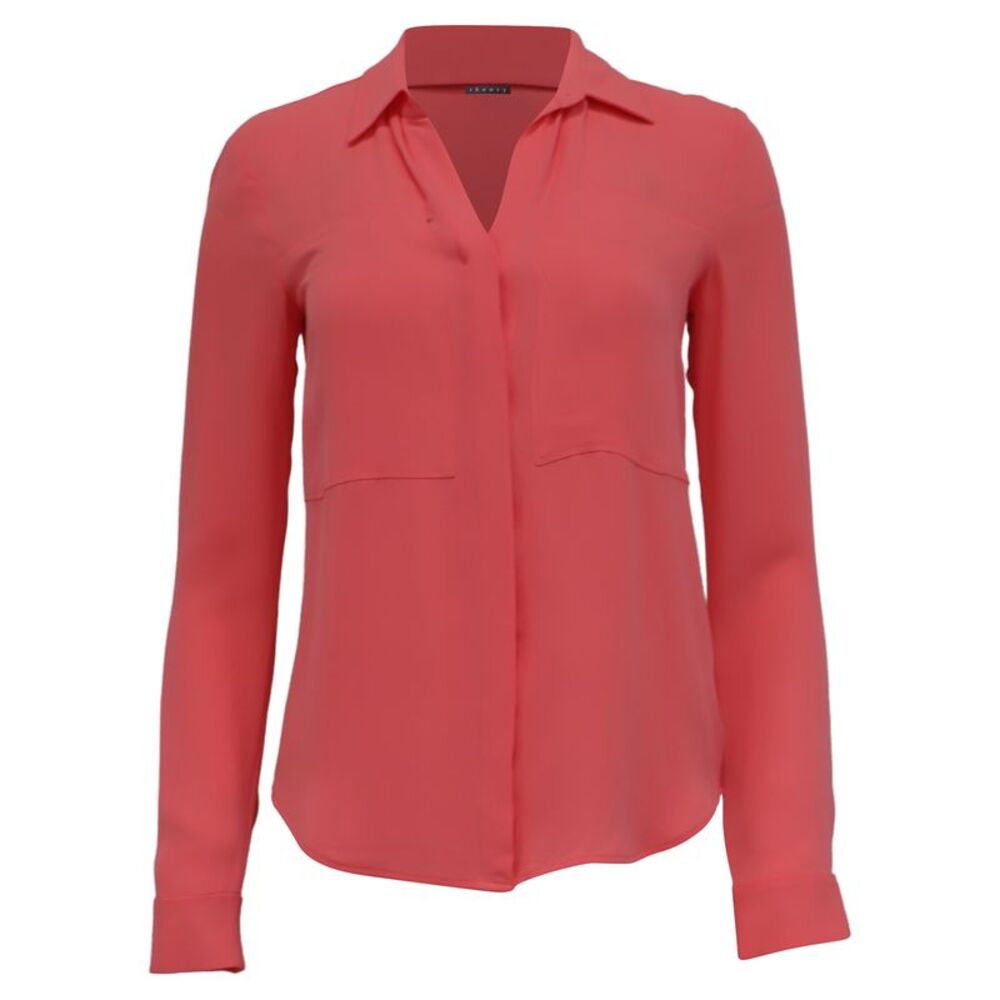 Theory Button Down Blouse in Orange Silk